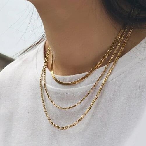 Gold Color Multi Layered Snake Chain Link Necklace for Women Snake Figaro Choker Chain Necklaces Party Jewelry DNF01A