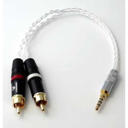 2.5mm TRRS/4.4mm Balanced Male 3.5mm Jack to RCA Plug Aux Cable 8x 1.0mm Silver Wire Headphone Amp