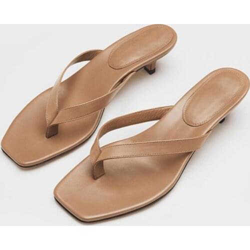 2021 Summer Hot Square Toe Flip Flops Heel Slippers Women Stiletto Heels Kitten Heel Sandalias Mujer 2020 Summer Luxury Sandals