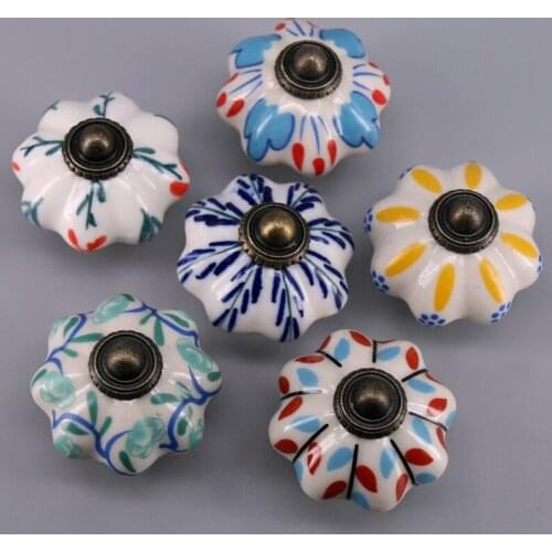 6PCS Hand-painted Ceramic Drawer Knobs Porcelain Pumpkin Cabinet Knobs Cupboard Handles for Kids Furniture Handle