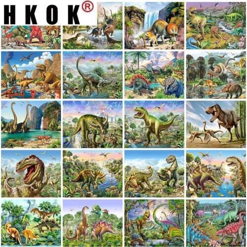 HKOK 5D Diamond Painting Dinosaur Full Square Diamond Embroidery Animal Cross Stitch Mosaic Sale Home Decoration