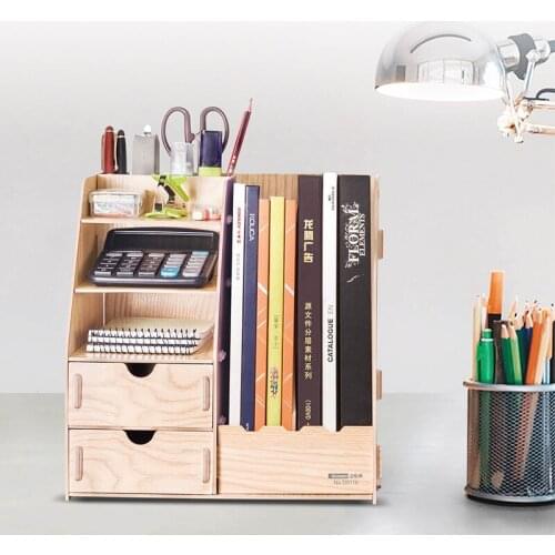 Wooden DIY Magazine Holder with Drawers and Pen Holder D9116