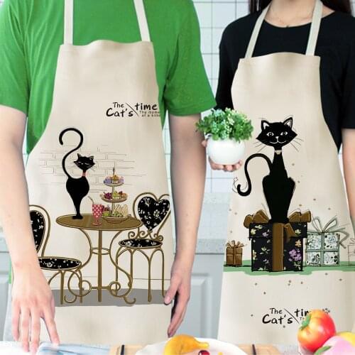 Cartoon Cute Cat Childrens Kids Linen Aprons for Woman Men Kitchen Apron Dress Baking Cooking Accessories Valentines Day Gift