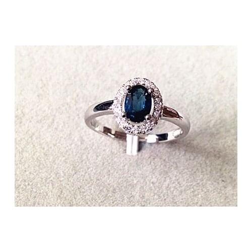 Natural dark blue sapphire gem Ring Natural gemstone Ring 925 sterling silver trendy elegant simple round women Office Jewelry