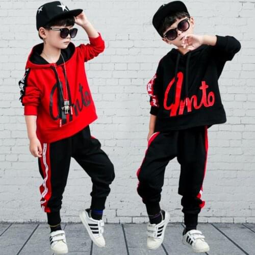 2019 Big Boys clothing spring and autumn set cotton Fashion long sleeves hoodies + Haren Pants Yellow Black outfits For 3-14Y