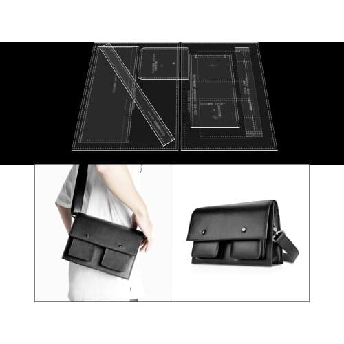 Handmade leather goods DIY mens small shoulder bag messenger bag acrylic version drawing making paper grid pattern template