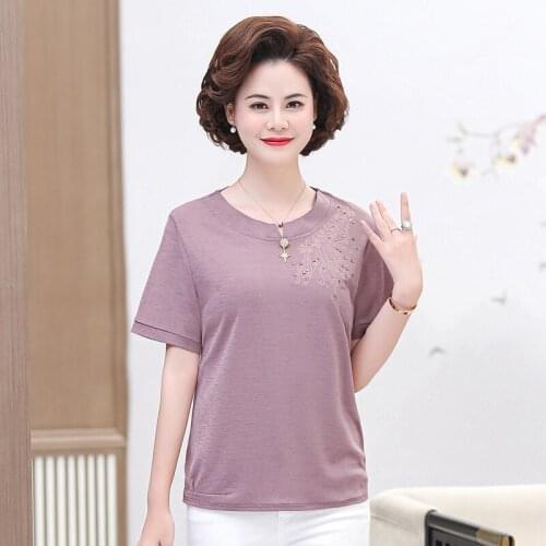 2021 Middle-aged Women Summer Tops Tees Ladies Short Mothers T Shirt Womens T-shirt 5XL Female Tshirt Women Clothes Plus Size