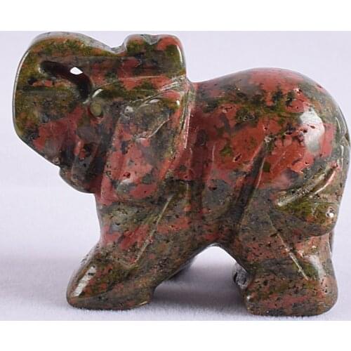 Mini Elephant Figurine Natural Stone Unakite Statue Hand Carved Craft Animals Decor Chakra Healing Crystal Feng Shui Decor Gift