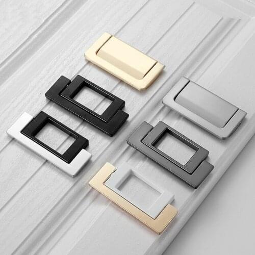 Fashion Zinc Alloy Cabinet Door Drawer Handles Invisible Concealed Buckle Cabinet Door Handle Surface Mounted Simple FLat Knobs
