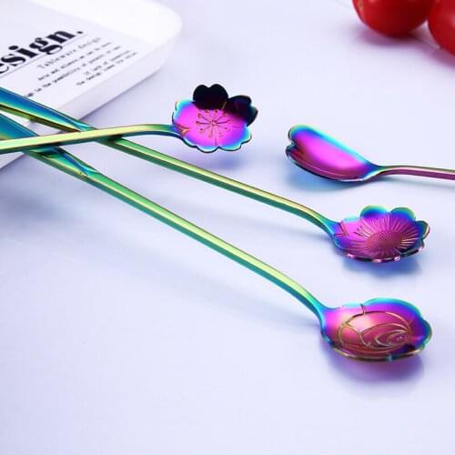 4pcs set, rainbow stainless steel vintage spoon, flower cake dessert scoop spoon, decoration tea party, ice cream spoon, party