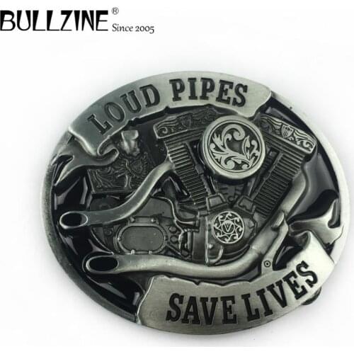 Bullzine wholesale zinc alloy retro Loud pipes belt buckle motor engine belt buckle FP-03116-2 cowboy jeans gift belt buckle