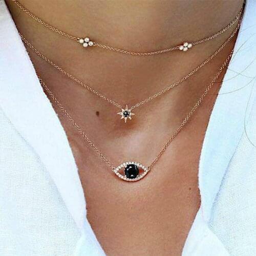 Gold color Choker Necklace for women 3 layers stars eye Pendant Chain Necklaces & Pendants colar Collares collier femme kolye