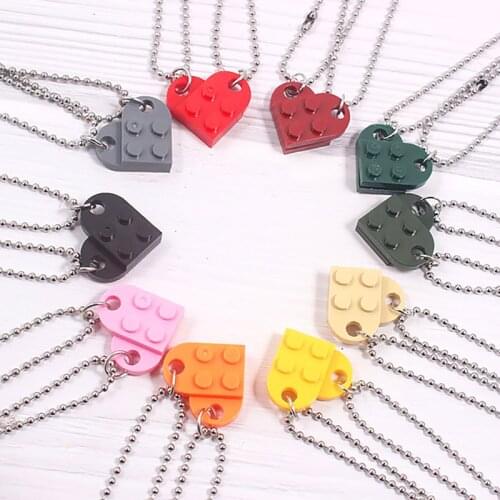 2Pcs Cute Brick Heart Pendant Necklace New Design Lego Heart Necklace for Women Men Girl Boy Friends Jewelry Wholesale