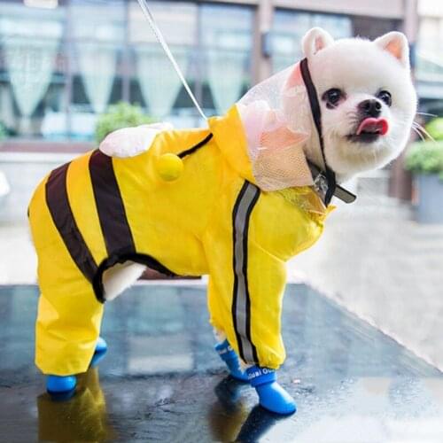 Pet Dogs All-inclusive Raincoat Four-legged Waterproof Breathable Dog Raincoat with Safety Reflective Strips and Traction Hole