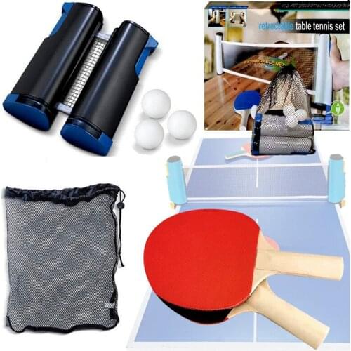 PortableTable Tennis Net Retractable Pingpong Post Net Rack Adjustable Any Table Home Sports Tool with Pingpong Paddle