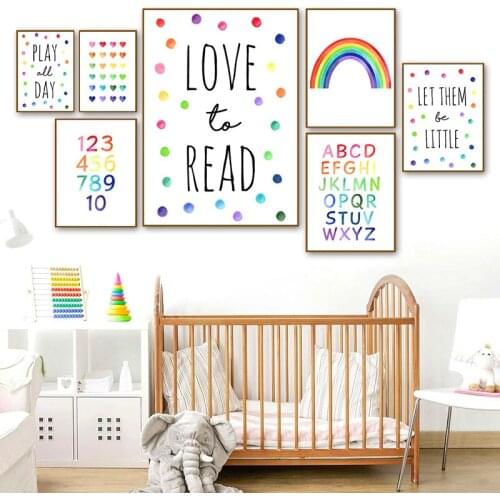 Rainbow Alphabet Educational Poster figure Canvas Paintings Kids Playroom Nursery Wall Art Bedroom Neutral Wall Picture Decor