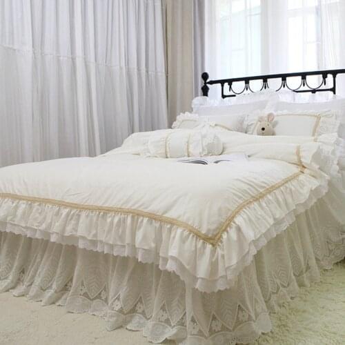 Top Luxury lace bedding set beige ruffle duvet cover wedding bedding bed sheet Coverlets bedding set king size queen bed set