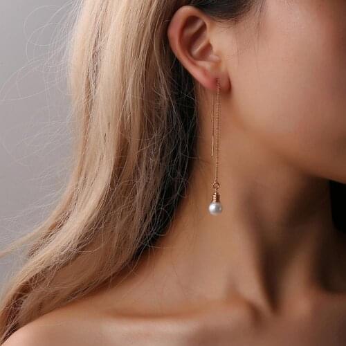 Hot Fashion Korean Women Irregular Long Asymmetry Tassel Earring Faux Pearl Long Chain Dangle Stud Earrings Jewelry Gift For Gir