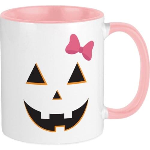 Standard Mugs,Pumpkin Face Pink Bow 11 oz Ceramic Mug,Pink Gothic Halloween Mug,Pink Pumpkins, Witch Mug,Boo Coffee Cup,Gifts