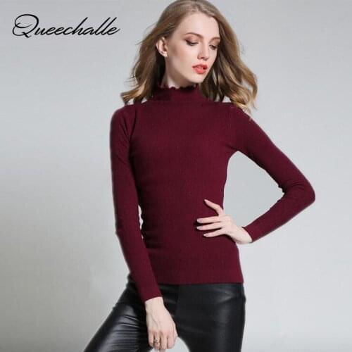 Turtleneck Slim Women Pullovers Sweater Autumn Female Solid Long Sleeve Elastic Knitted Sweaters Casual Tops Wine Red Color