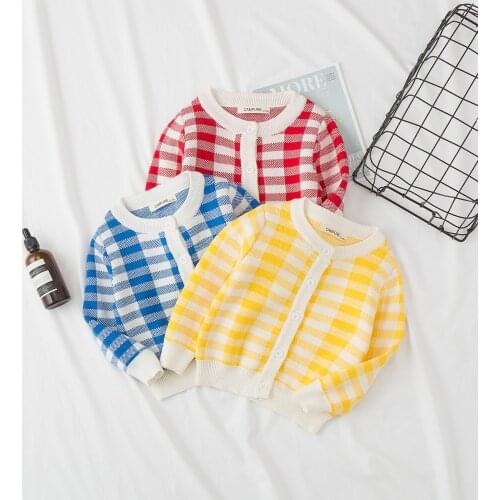 Spring Autumn Baby Girl Sweaters Fashion Korean Plaid Knit Cardigan Retro Toddler Baby Jackets Kids Cardigan Clothing 2019 New