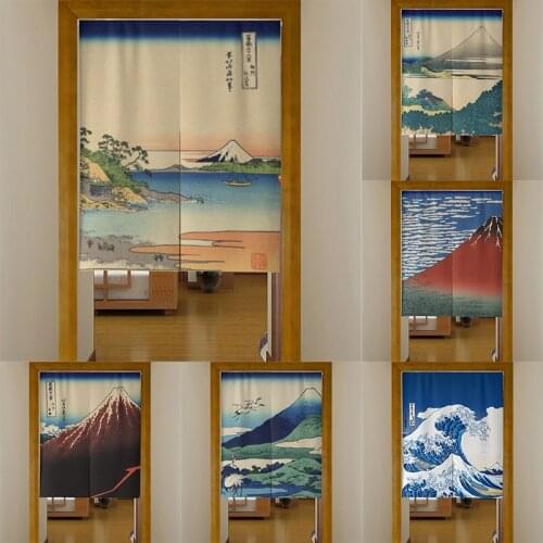 Japanese Style Ukiyoe Painted Cotton Linen Cloth Door Curtain Partition Curtain Kitchen Household Bedroom Blackout Curtain