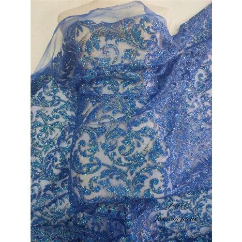 Royal blue gold cord lace fabric Glitter African Net Lace voile suisse High Quality French net Fabric for wedding party dress