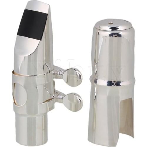 Yibuy Alto Sax Saxophone Nickel-plated Mouthpiece with Cap and Ligature #6 Silver