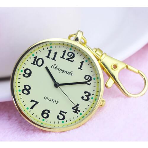 2019 women men big metal case simple key chain quartz pocket watches children students girls boys portable electronic clock