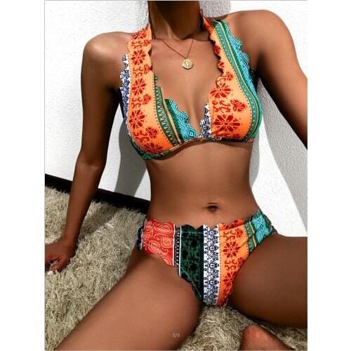 String Swimsuit Women Print 2 Pieces Set Swimwear Female Sexy Bikini 2021 Push Up Bathing Suit Beach Wear Summer Biquini New
