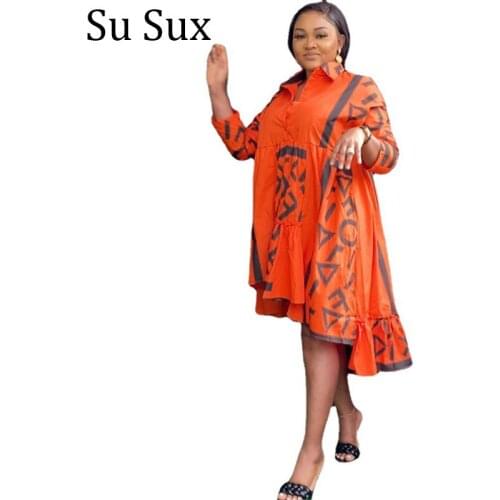Plus Size African Dresses For Women Blouse Shirt Robe African Clothes Turn Down Collar Front Short Back Long Dress Vestidos 2021