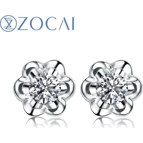 ZOCAI Para Para Sakura "0.3 Carat Diameter Effect " 0.09 CT H/SI Certified 18K White Gold Round Cut Diamond Stud Earrings E00387