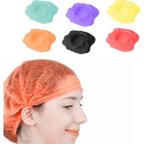 100x Disposable Mob Cap Non Woven Anti Dust Hat Head Cover Food Catering Kitchen Hair Hat for Industral Hair Salon