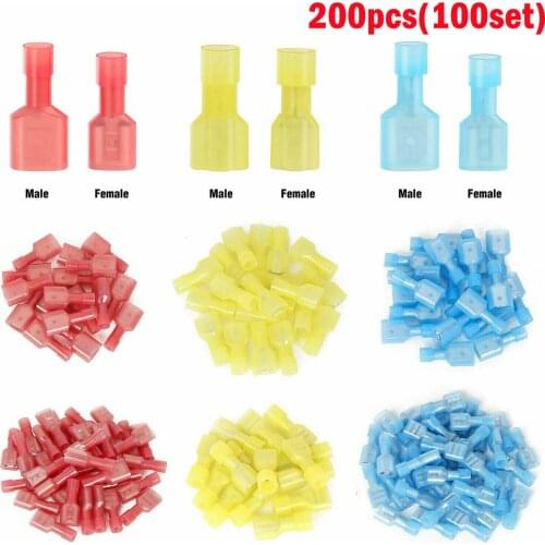200/20pcs Nylon Copper Wire Spade Terminal Insulated Male Female Crimp Terminals Electrical Wire Cable Connectors 22-10AWG