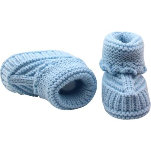 2021 Baby Infant Crochet Knit Fleece Boots Bowknot Toddler Girl Boy Wool Crib Shoes Winter Warm Booties 0-6M