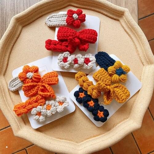 4Pcs/Set Color Matching Wool Word Folder Childrens Bow BB Clip Japanese And Korean New Headwear