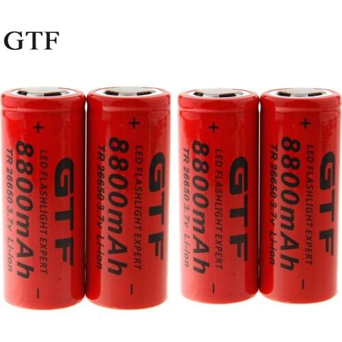 GTF 4pcs 26650 Battery 3.7V 8800mAh Lithium-ion Rechargeable Battery Use for Flashlight rechargeable batteries