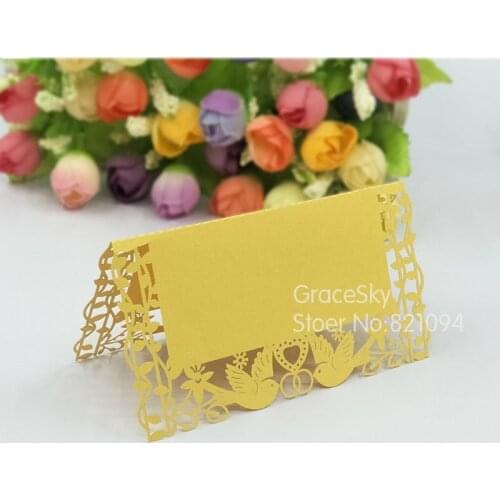 50pcs Pearlescent birds heart shape Banquet Party Table Name Cards Outdoor Activity Cards Invitation Card Wedding Party Supplies