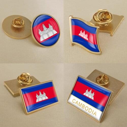 Coat of Arms of Cambodia Kampuchean Map Flag National Emblem Brooch Badges Lapel Pins