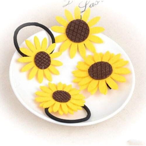 2021 New Cute Sunflower Elastic Hair Band Hair Clips Headwear Children Kids Hair Accessories Girl Sun Flower Hairpin Rubber Band