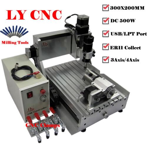 Diy Mini CNC 3020 Full Metal Router 4 Axis USB 500W PCB Engraving Milling Machine Woodworking Engraver Cutter with Limit Switch