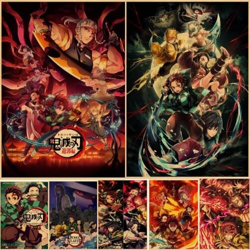 Kawaii Demon Slayer: Kimetsu No Yaiba Tanjirou Nezuko Anime Poster Kraft Paper Vintage Posters Home Room Art Wall Stickers