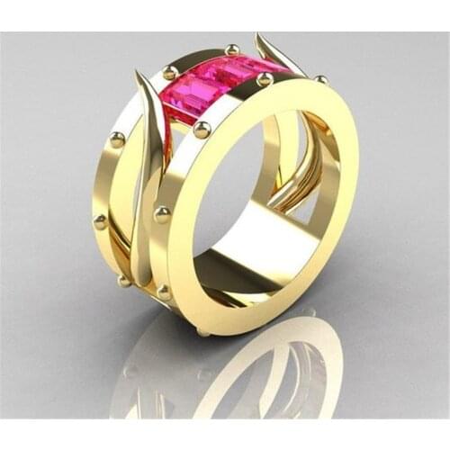 Unisex Classic Mens and Womens Rings Punk Style Golden Ruby Pointed Rings Mens and Womens Same Style Factory Direct Sales