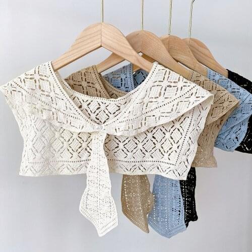 Summer Fake Collars for Women Detachable Shirt False Collar Lapel Blouse Tops Neck Ties Hollow Small Shawl