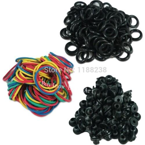 300PCS Tattoo Machine 100XRubber Bands+100XA-bar black Nipples O-rings+100XGrommets for tattoo gun needles tips Free Shipping
