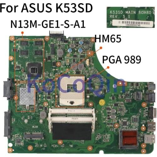 KoCoQin Laptop motherboard for Asus K53SD K53E K53E K53S GT610M 2G REV.5.1 N13M-GE1-S-A1 HM65 Mainboard