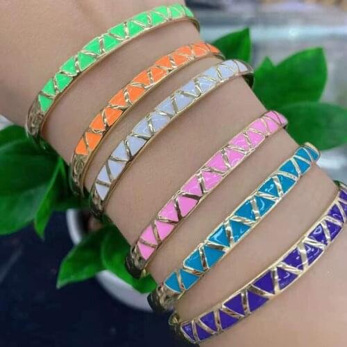 Trendy Zircon bangle bracelet cuff jewelry Multi color Rainbow Enamel Bangle Bracelet For Women