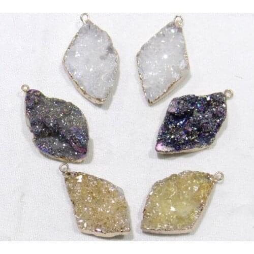 FashionTitanium Crystal Druzy Quartz Quartz Geode stone shape pendant crystal for diy jewelry making necklace 6pcs