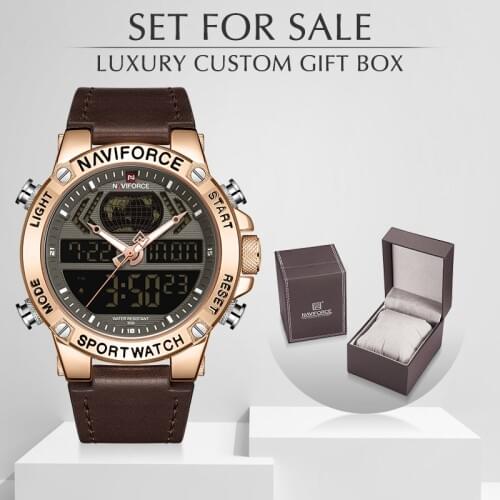 Men Watch NAVIFORCE Top Luxury Brand Leather Waterproof Sports Men’s Watches Quartz Analog Watch Men Set For Sale
