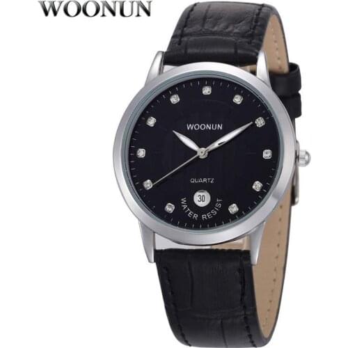 2020 WOONUN Men Watches Top Brand Luxury Quartz Watch With Diamond Ultra Thin Watches Leather Band Hodinky relogio masculino